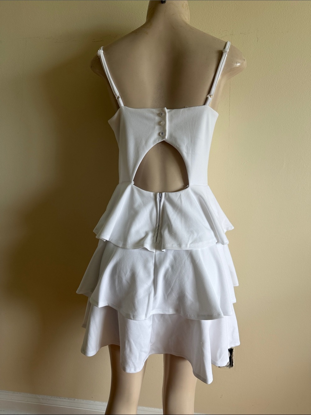 White Tiered Cutout mini Dress - Picture 3 of 12